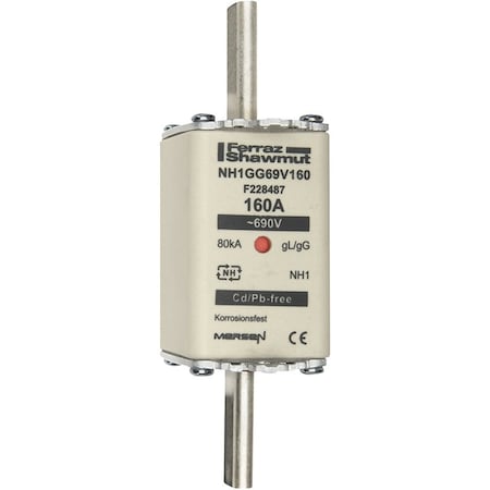 Mersen Fuse Link, F22 Series, 160A, Time-Delay, 690V AC, Square F228487