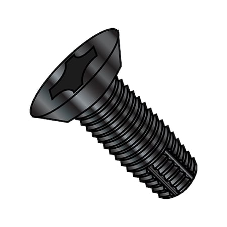 Zoro Select Thread Cutting Screw, #12-24 x 1/2 in, Black Stainless Steel Flat Head Phillips Drive, 2000 PK 1208FPU188B