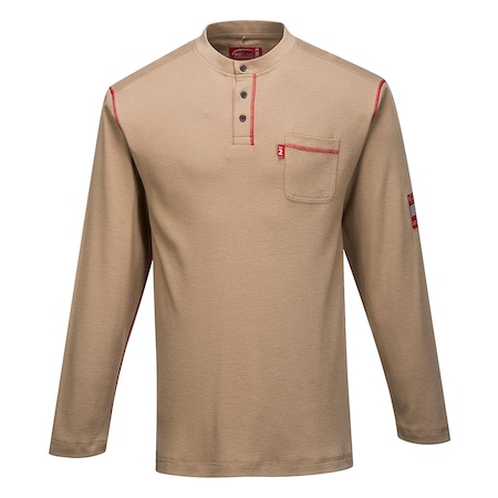 Portwest Men FR Henley Shirt, Button, Khaki, 3XL FR02