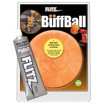 Flitz Buff Ball - Large 5" - Orange W/1.76oz Tube Flitz Polish