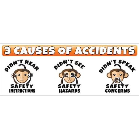 Visual Workplace Safety Banner, 13 oz., 3 ft.x8 ft., 3 Causes 60-45-3696-SA753