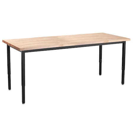 National Public Seating Rectangle Utility Table, Height Adjustable, 24" x 7, 24 W, 72 L, 22-37 H, Butcher Block-1.75" Top HDT3-2472B