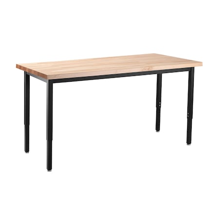 National Public Seating Rectangle Utility Table, Height Adjustable, 24" x 5, 24 W, 54 L, 22-37 H, Butcher Block-1.75" Top HDT3-2454B