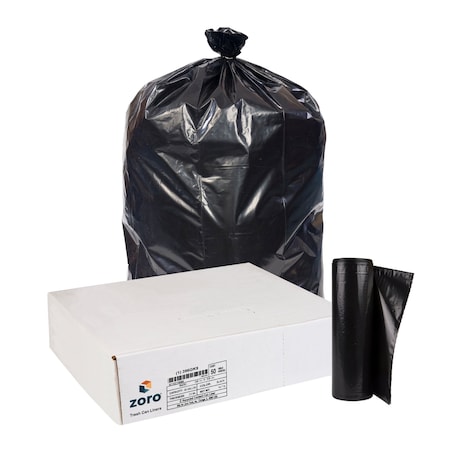 Zoro Recycled Trash Bags: 60 gal Capacity, 38 in x 58 in, 2 mil Thick, Black, 50 PK 396GK9