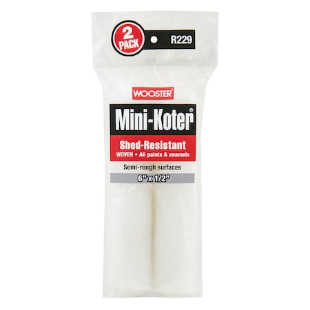Wooster 6" Mini Paint Roller Cover, 1/2" Nap, Woven Fabric R229-6