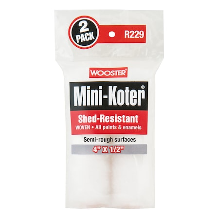 Wooster 4" Mini Paint Roller Cover, 1/2" Nap, Woven Fabric, 2 PK R229-4