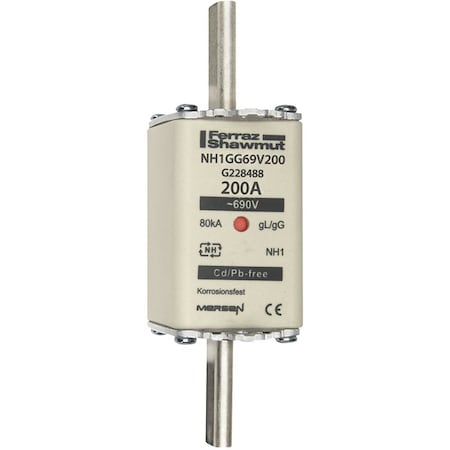 Mersen Fuse Link, G22 Series, 200A, Time-Delay, 690V AC, Square G228488