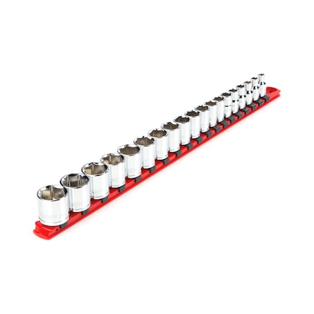 Tekton 3/8 Inch Drive 6-Point Socket Set with Rail, 19-Piece (6-24 mm) SHD91110