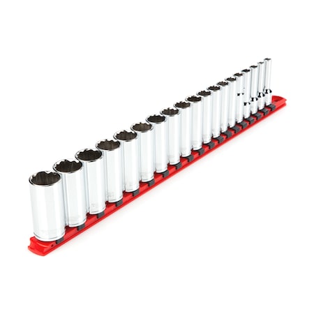 Tekton 3/8 Inch Drive Deep 12-Point Socket Set with Rail, 19-Piece (6-24 mm) SHD91116