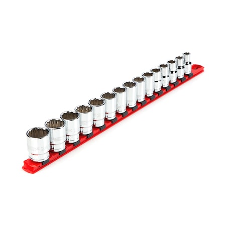 Tekton 1/2 Inch Drive 12-Point Socket Set with Rail, 15-Piece (10-24 mm) SHD92104