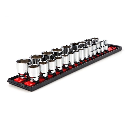 Tekton 1/2 Inch Drive 6-Point Socket Set with Rails, 23-Piece (10-32 mm) SHD92002