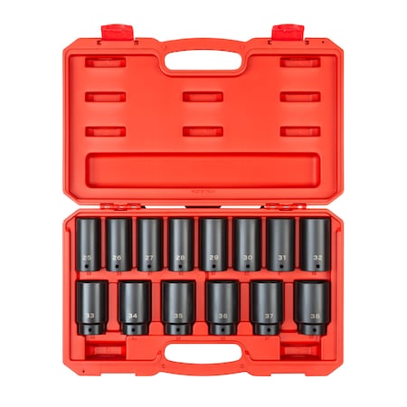 Tekton 1/2 Inch Drive Deep 6-Point Impact Socket Set, 14-Piece (25-38 mm) SID92333
