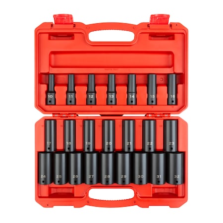 Tekton 1/2 Inch Drive Deep 6-Point Impact Socket Set, 23-Piece (10-32 mm) SID92330