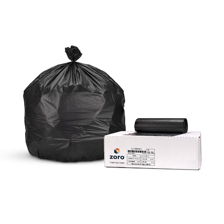 Zoro Trash Bags: 56 gal Capacity, 43 in x 48 in, 22 micron Thick, Black, 150 PK 396GK3