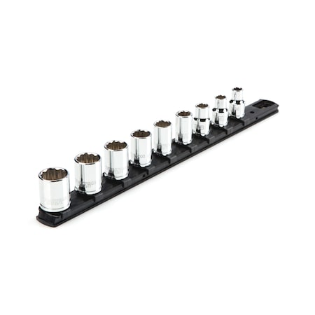 Tekton 3/8 Inch Drive 12-Point Socket Set with Rail, 9-Piece (5/16-3/4 in.) SHD91103
