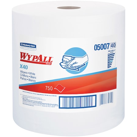Wypall Kimberly Clark® WypALL® L40 All Purpose Jumbo Roll Wipers, 12.4" x 13.3", White, 750/Case KW115