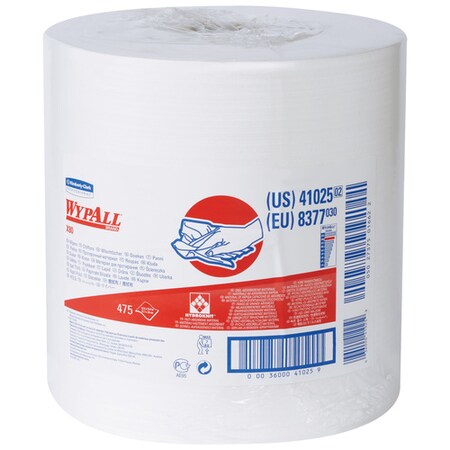 Wypall WypALL® X80 White Heavy-Duty Jumbo Roll Wipers, 12.5" x 13.4", White, 475/Case KW124