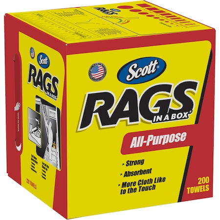 Scott Scott Rags In A Box, 10" x 12", White, 200/Box, 8 Boxes/Case KW143