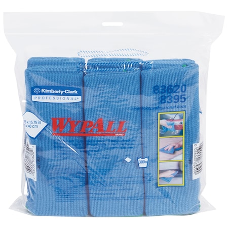 Wypall WypALL® Microfiber Cloths, 15 3/4" x 15 3/4", Blue, 4 Packs/Case KW161