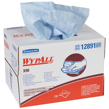 Wypall Kimberly Clark WypALL X90 Heavy-Duty Wipers Dispenser Box, 11.1" x 16.8", Blue, PK136 KW126