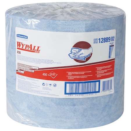 Wypall Kimberly Clark WypALL X90 Heavy-Duty Jumbo Roll Wipers, 11.8" x 12.6", Blue, PK450 KW127