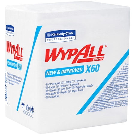 Wypall Kimberly Clark WypALL X60 1/4 Fold Industrial Wipers Bulk Pack, 12.5" x 12", White, 76/Box, 12 Boxes/Case KW116