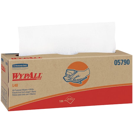 Wypall Kimberly Clark WypALL L40 All Purpose Wipers Dispenser Box, 16.4" x 9.8", White, 100/Pack, PK9 KW114