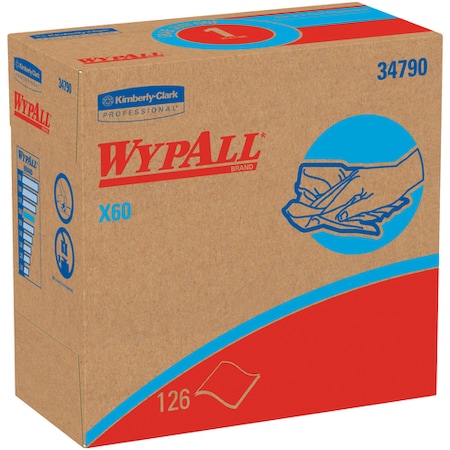 Wypall Kimberly Clark WypALL X60 Industrial Wipers Dispenser Box, 9.1" x 16.8", White, 126/Box, 10 Boxes/Case KW117