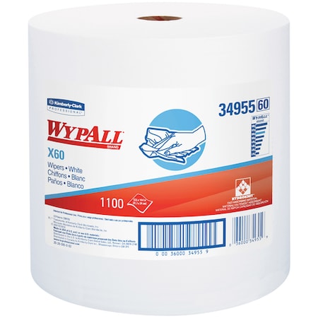 Wypall Kimberly Clark WypALL X60 Industrial Jumbo Roll Wipers, 12.5" x 13.4", White, PK1100 KW118