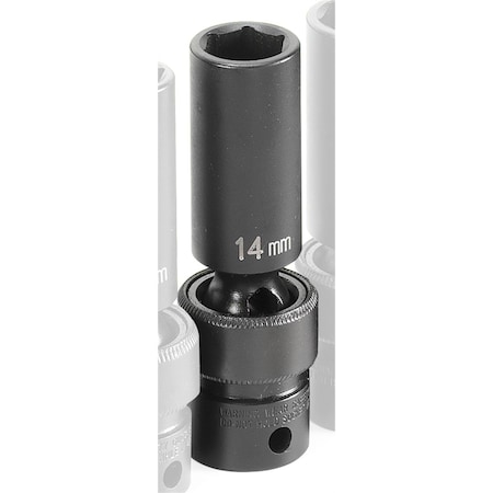 Grey Pneumatic 3/8" Drive, 14mm Size, Metric Socket, 6 Points, 14mm, 3/8"D, Impact, Univ 6pt., D 1014UMD