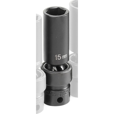 Grey Pneumatic 3/8" Drive, 15mm Size, Metric Socket, 6 Points, 15mm, 3/8"D, Impact, Univ 6pt., D 1015UMD