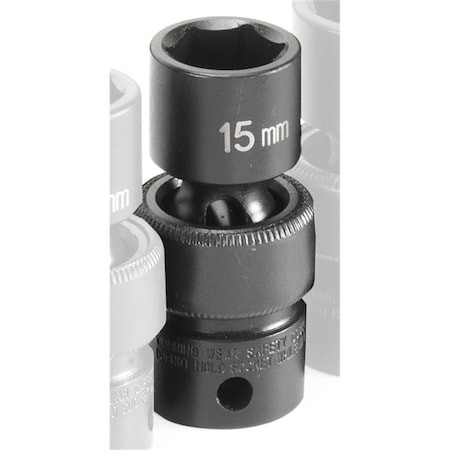 Grey Pneumatic 3/8" Drive, 15mm Size, Metric Socket, 6 Points, 15mm, 3/8"D, Impact, Univ 6pt. 1015UM