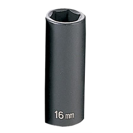 Grey Pneumatic 3/8" Drive, 16mm Size, Metric Socket, 6 Points, 16mm, 3/8"D, Impact, 6pt., D 1016MD