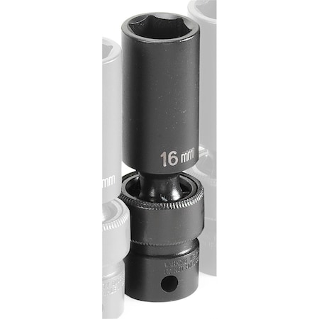 Grey Pneumatic 3/8" Drive, 16mm Size, Metric, Socket, 6 Points, 16mm, 3/8"D, Impact, 6pt., D 1016UMD