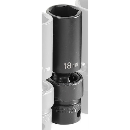 Grey Pneumatic 3/8" Drive, 18mm Metric Socket, 6 Points, 3/8"Dx18mm, D Univ 1018UMD