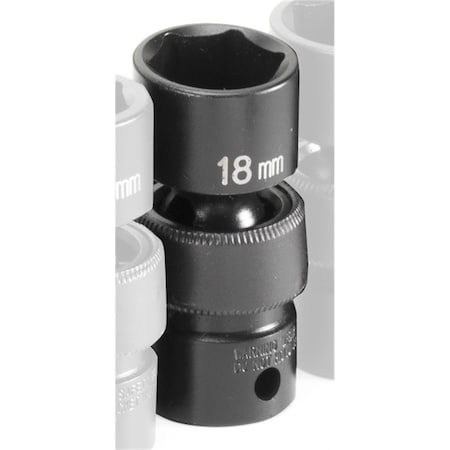 Grey Pneumatic 3/8" Drive, 18mm Size, Metric Socket, 6 Points, 18mm, 3/8"D, Impact, Univ 6pt. 1018UM