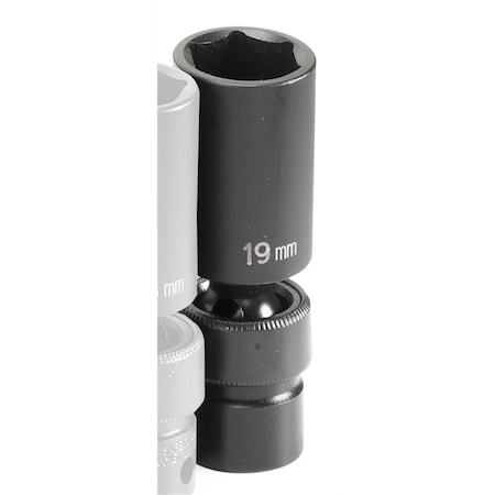 Grey Pneumatic 3/8" Drive, 19mm Size, Metric Socket, 6 Points, 19mm, 3/8"D, Impact, 6pt., D, Blk 1019UMD