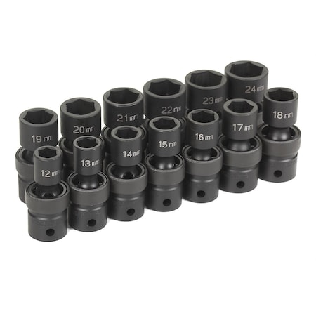 Grey Pneumatic 1/2" Drive Standard Length Universal Set, Metric, 13 pcs 1313UM