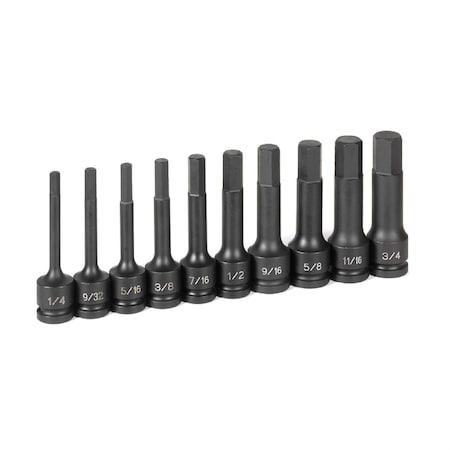 Grey Pneumatic 10PC 1/2" DR 4" LENGTH FRAC HEX DRIVER SET 1340H