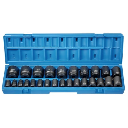 Grey Pneumatic 26 PC 1/2" DR 12 POINT STANDARD LENGTH METRIC SET 1726M