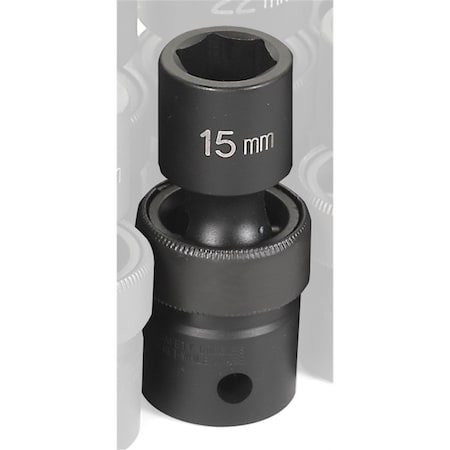Grey Pneumatic 1/2" Drive, 15mm Size, Metric Socket, 6 Points, 15mm, 1/2"D, Impact, Univ 6pt. 2015UM