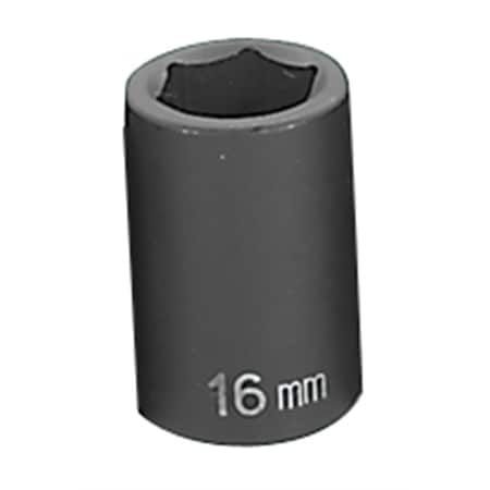 Grey Pneumatic 1/2" Drive, 16mm Size, Metric Socket, 6 Points, 16mm, 1/2"D, Impact, 6pt. 2016M