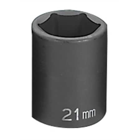 Grey Pneumatic 1/2" Drive, 21mm Size, Metric, Socket, 6 Points, 21mm, 1/2"D, Impact, 6pt. 2021M