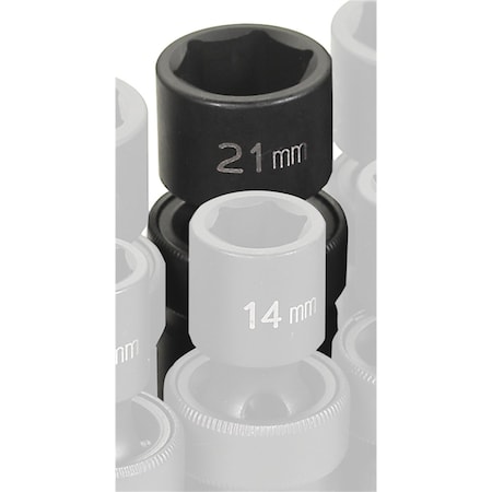 Grey Pneumatic 1/2" Drive, 21mm Size, Metric Socket, 6 Points, 21mm, 1/2"D, Impact, Univ 6pt. 2021UM
