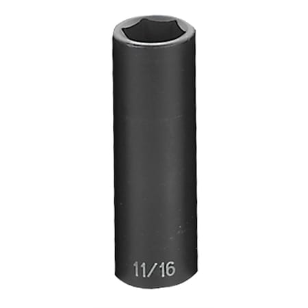 Grey Pneumatic 1/2" Drive, 11/16 Size, SAE Socket, 6 Points, 11/16", 1/2"D, 6pt. D 2022D
