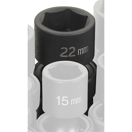 Grey Pneumatic 1/2" Drive, 22mm Size, Metric Socket, 6 Points, 22mm, 1/2"D, Impact, Univ 6pt. 2022UM