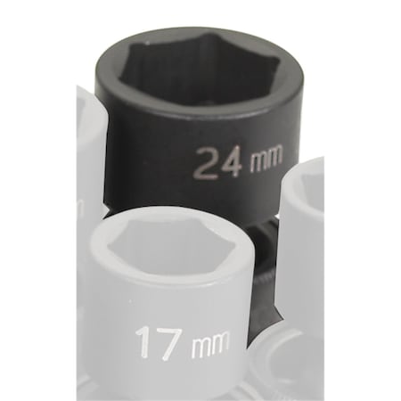 Grey Pneumatic 1/2" Drive, 24mm Size, Metric Socket, 6 Points, 24mm, 1/2"D, Impact, Universal, 6pt. 2024UM