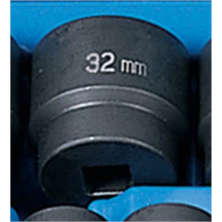 Grey Pneumatic 1/2" Drive, 32mm Size, Metric Socket, 6 Points, 32mm, 1/2"D, Impact, 6pt. 2032M