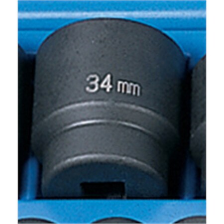 Grey Pneumatic 1/2" Drive, 34mm Size, Metric Socket, 6 Points, 34mm, 1/2"D, Impact, Hex, Blk 2034M