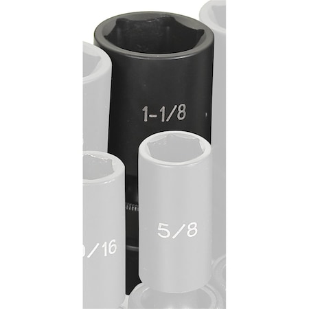 Grey Pneumatic 1/2" Drive, 1-1/8" Size, SAE Socket, 6 Points, 1-1/8", 1/2"D, 6pt., D 2036UD